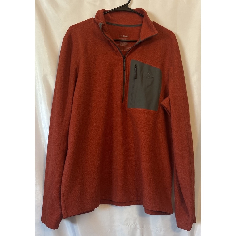 Men's LL Bean Burnt Orange Polar Fleece 1/2 Zip LG Front Pocket Slightly Fitted